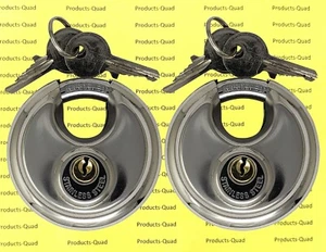 2x Stainless Steel Discus Lock Padlock Hardened Steel Shackle - Keyed Alike - Picture 1 of 3