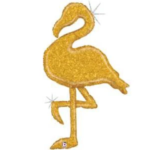 Glitter Flamingo Luau Giant Holographic Helium Shape Gold 53" Foil Balloon - Picture 1 of 1