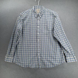 LL Bean Shirt Mens L Reg Blue Plaid Seersucker Long Sleeve Pocket Button Down - Picture 1 of 12