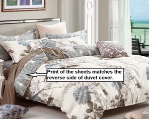 daisy 100% cotton sheet set: 1 fitted sheet, 1 flat sheet + 1 or 2 pillowcase(s) - Picture 1 of 3