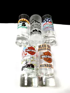 Harley Davidson Tall Shot Glasses State Or Repair Mixed Lot Of 5 Total - Picture 1 of 4