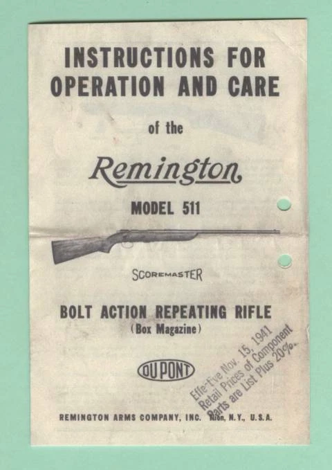 Remington Modelo 511 Reproducción Manual Propietario Foto 1 de 1