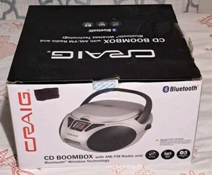 Craig Bluetooth Mini Boombox CD Radio Aux w/Cord Silver CD6925B New Damaged Box - Picture 1 of 7