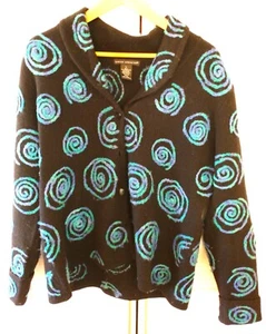 Sarah Spencer Black & Blue Wool Blend Long Sleeve Cardigan Sweater Size L - Picture 1 of 5