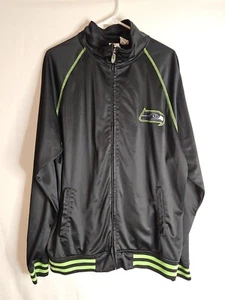 Seattle Seahawks Men's Luxury Box Full Zip Track Jacket Black & Lime Green - Picture 1 of 11