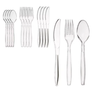 Cubiertos de plástico transparente cuchara tenedor cuchillos reutilizables para fiesta de cumpleaños de Eid - Imagen 1 de 16