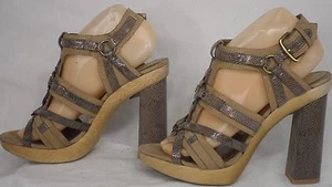 Joan & David 'Sweetlyn' Brown with Snakeprint Leather Platform Sandal Size 9 M - Picture 1 of 7