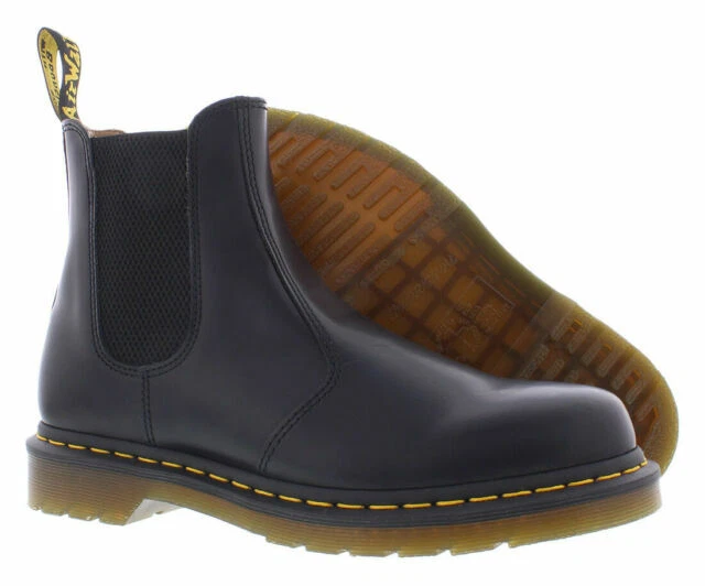 Dr. Martens 2976 Yellow Stitch Smooth Leather Chelsea Unisex Boots - Black, Men US 6/Women US 7