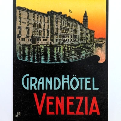 Etiqueta de equipaje vintage Grand Hotel Venice Italia Foto 1 de 4