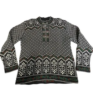 Fair isle print 100% cotton Talbots sweater size M black & white detailed - Picture 1 of 10