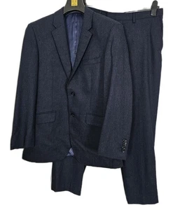 TM Lewin Suit Wool Cashmere Two Piece Jacket 38S Trousers W34R Super 120's Blue - Picture 1 of 12