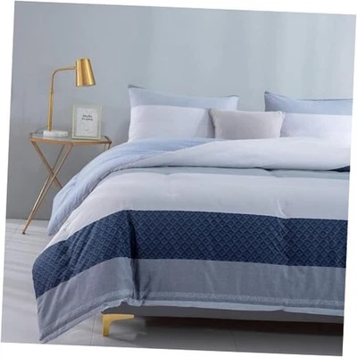  棉质尺寸被子,600 线数棉白色和大号蓝色拼布 — 第 1/4 张图片