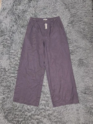 Pantalones para mujer Madewell Harlow de pierna ancha plisados tiro alto cintura lengüeta púrpura talla 6 Foto 1 de 4