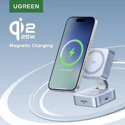 UGREEN Upgraded Qi2 25W Magnetic 2-in-1 Wireless Charger Stand Fast Charging - Image 1 of 4