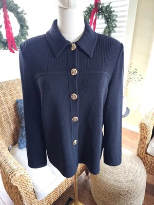 ST. JOHN основной черный золотой кнопка Santana вязаный куртка кардиган Blazer женщин Sz 8 - Изображение 1 из 4