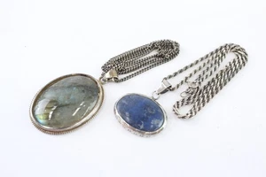 Sterling Silver Necklaces Gemstone Lapis Lazuli Labradorite x 2 (39g) - Picture 1 of 5