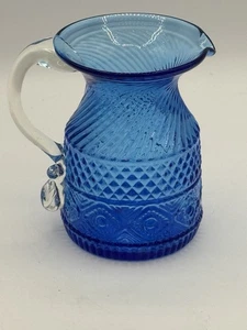 Pilgrim Glass Pitcher Cobalt Blue W/ Applied Handle- Bennington Pattern Vintage - Picture 1 of 9