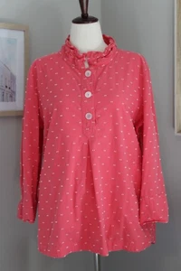 Blusa Appleseed’s XL Rosa Coral Cuello Volantes 100% Algodón Manga Larga Top - Imagen 1 de 9