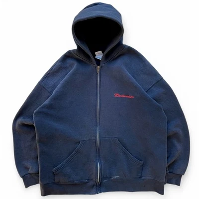 Moletom com capuz vintage bordado Budweiser zíper completo azul marinho Soffe 2XL - Imagem 1 de 4