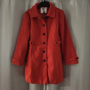 Allegra K Women's Winter Classic Overcoat wt Pockets Single Breast Pea Coat Red - Picture 1 of 11