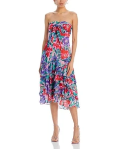 Aqua Strapless Tie Front MIDI Dress Large - Picture 1 of 6