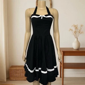 Maggie Tang Black Halter Fit & Flare Dress Small Vintage Maid Retro - Picture 1 of 3