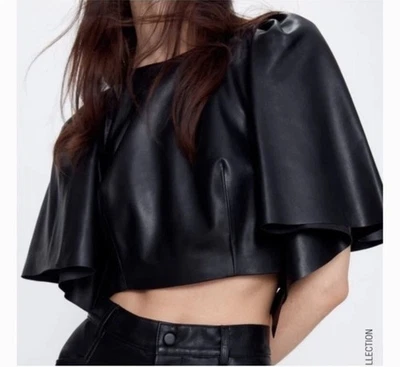 ZARA NEGRO VOLUMINOSO CUERO GENUINO TOP TRF COLECCIÓN CÁPSULA TALLA GRANDE LE Foto 1 de 4