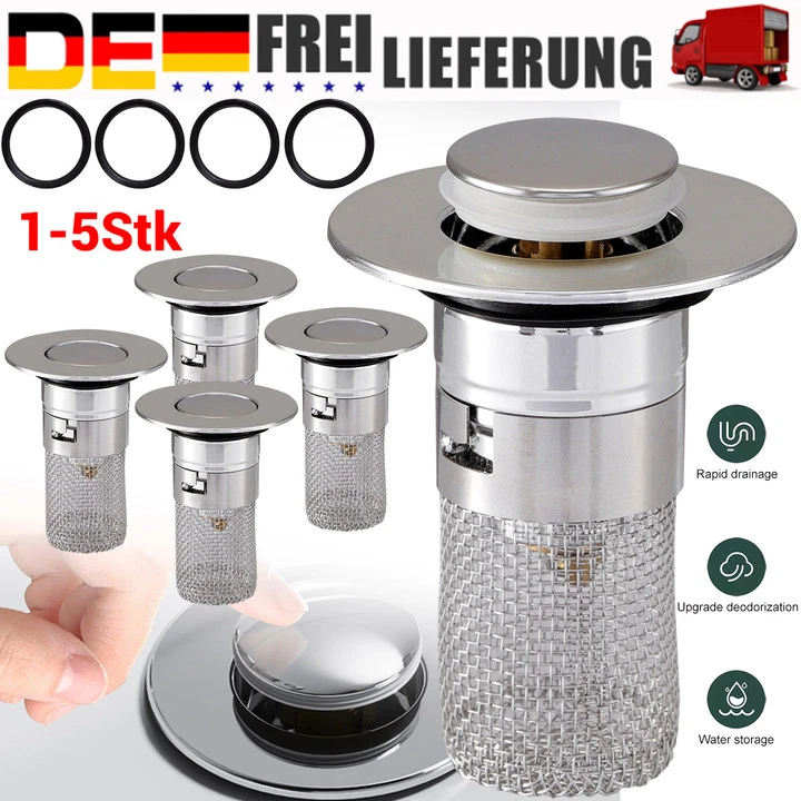  1-5 Stück Pop Up Abflussstopfen Waschbeckenstöpsel-Abflusssieb mit Sieb 34-40mm - Bild 1 von 4
