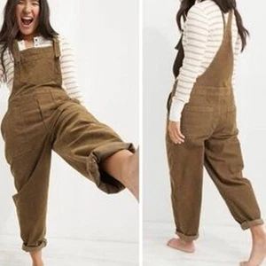 Aerie Werk and Play Corduroy Overalls Bib Cord Overalls Size M Raw Fray Hem - Picture 1 of 13