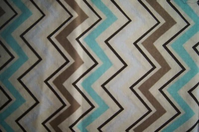 2/3 Yards  Brown Blue Yellow White Chevron Cotton Fabric 25" X 42" - Image 1 of 2