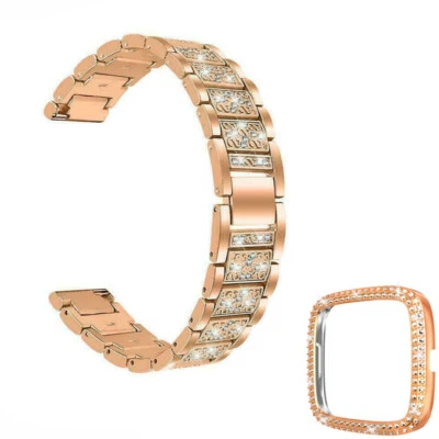 Bling Women Metal Watch Band Wrist Strap + Case For Fitbit Sense 2 / Versa 3 4 - Image 1 of 4