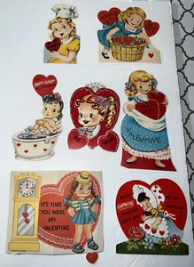 Used Valentine Cards Girls Used With Replacement Envelopes 7 Vintage READ - Picture 1 of 17