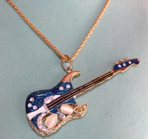 Neu mit Etikett 32 Zoll goldfarbene Kette Gitarrenhalskette in Blau TOLL - Bild 1 von 7