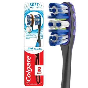 Colgate 360 Advanced Floss-Tip Bristles Adult Manual Toothbrush, Soft, 2 Pack - Picture 1 of 4