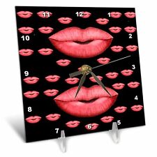 3dRose Pink Lips 6x6 Desk Clock