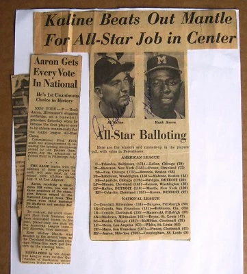 ¡Impresión de noticias All Star Al Kaline & Hank Aaron 1965 vintage firmada por AMBOS! Foto 1 de 4