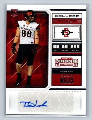 2018 Contenders Draft David Wells College Ticket Rookie Auto NFL RC - Image 1 of 2