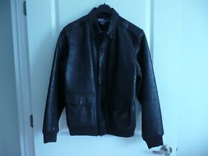 Polo Ralph Lauren leather flight jacket men Size M Black Mint Condition