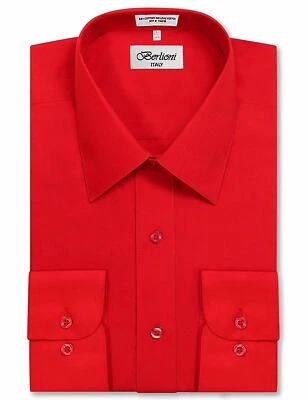 Berlioni Italy Men's Premium Classic French Convertible Cuff Solid Dress Shirt - Image 1 of 2