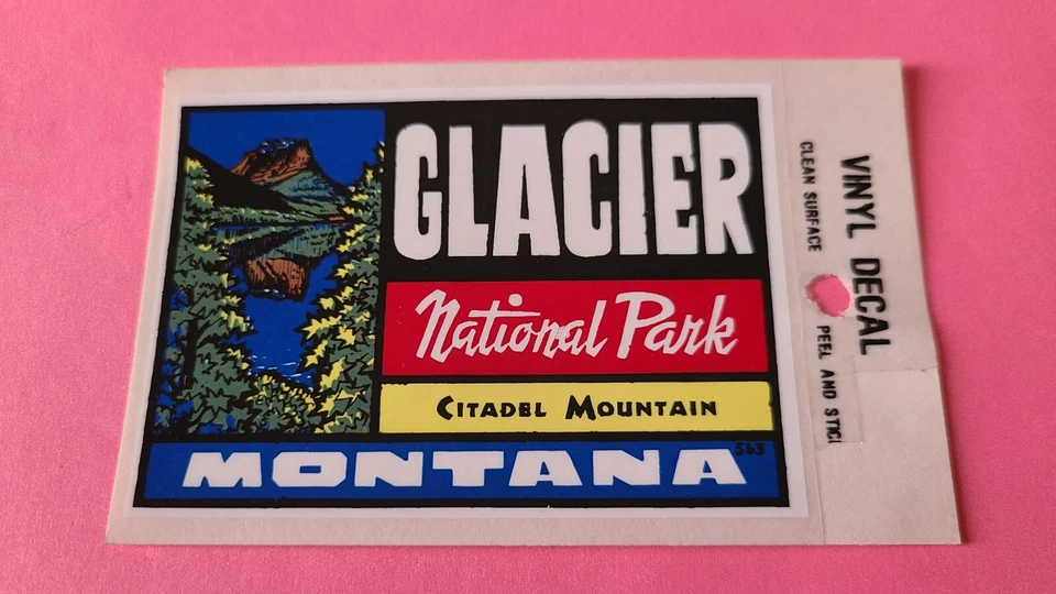Calcomanía calcomanía de recuerdo vintage Glacier National Park Montana Citadel Mountain Foto 1 de 1