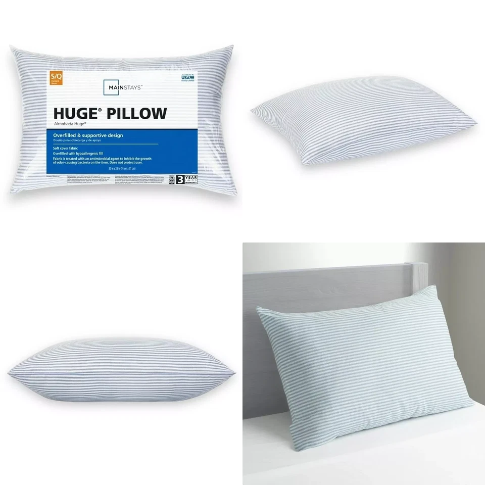 Mainstays Bed Pillow Huge Overfilled Standard Queen Soft Cushion 20x28 - Image 1 of 1