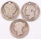 3X Great Britain 6 pence silver coins 1816 1826 and 1866DN31 3-coins damaged