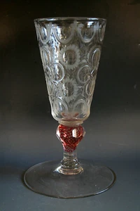 ANTIQUE 18TH CENTURY BOHEMIAN GLASS  WITH ENGRAVED BOWL AND COLOR TWIST STEM - Picture 1 of 4