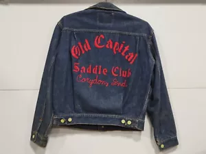 Vintage Levis Big E 507 Sz 38 Denim Blue Jean Jacket Saddle Club Corydon Indiana - Picture 1 of 22
