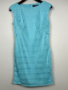 Lauren Ralph Lauren Damen 4 Häkel Strick Etuikleid Aqua Blau Gitter Spitze - Bild 1 von 10