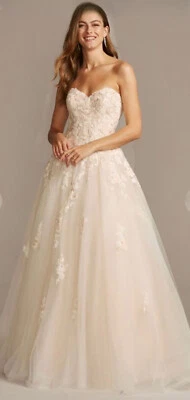 Nuevo Vestido de Novia Con Etiquetas Bordado Apliques Cuentas Encaje En Marfil Talla 2 Foto 1 de 4