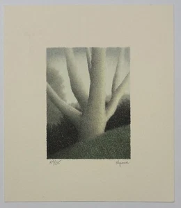 Litografia originale '80 ROBERT KIPNISS 'Essenza III' ALBERO paesaggio a colori FIRMATA - Foto 1 di 8