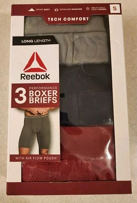 Cueca Boxer Reebok Masculina PEQUENA 3-PACK Tech Comfort COMPRIMENTO LONGO 9" Cinza Vermelho Marinho - Imagem 1 de 4
