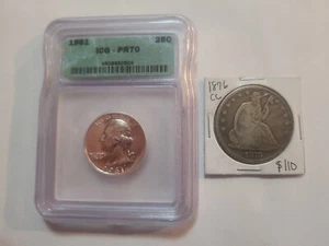 1876 CC Seated Liberty Half Dollar & 1961 Silver Washington Quarter Proof PR70 - Picture 1 of 12