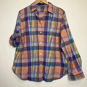 Vintage Ralph Lauren Womens XL Roll Tab Sleeve Multicolor Plaid Button Up Shirt - Picture 1 of 10